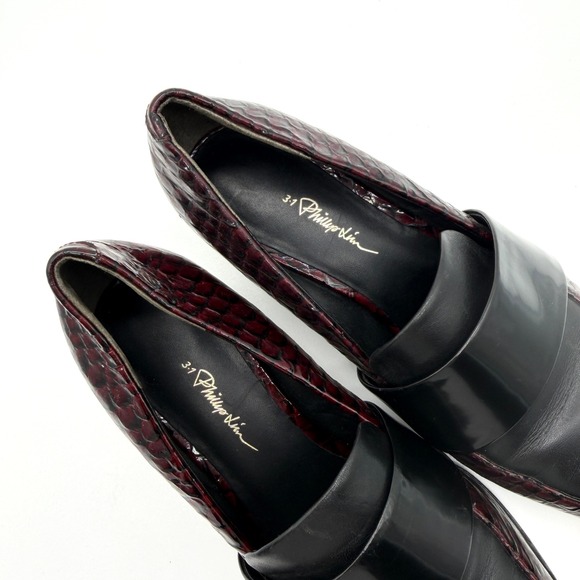 PHILLIP LIM Quinn Heeled Loafer Womens 7 Burgundy Black Croc Embossed Block Luxe - Picture 8 of 12